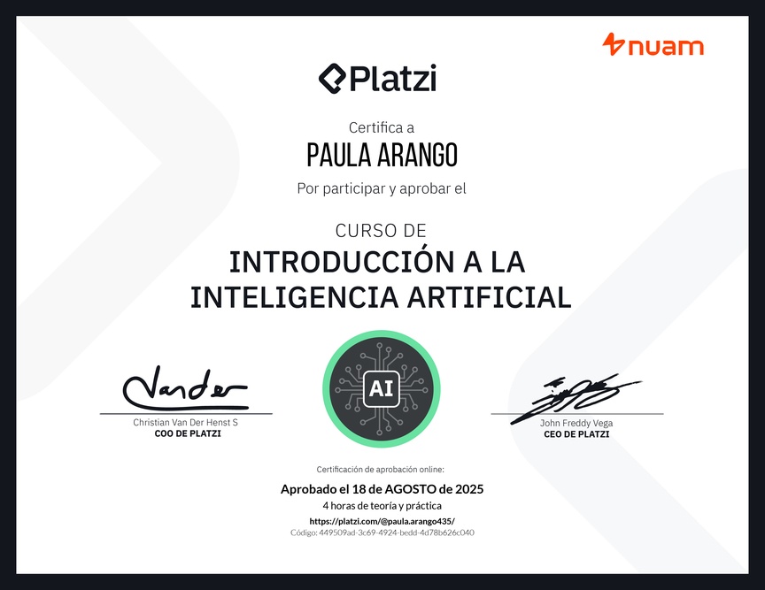 Diploma del Curso Gratis de Introducción a la Inteligencia Artificial