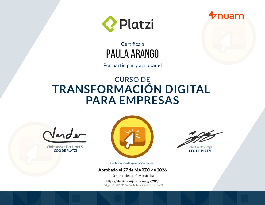 Diploma del Curso de Transformación Digital para el Crecimiento de tu Empresa