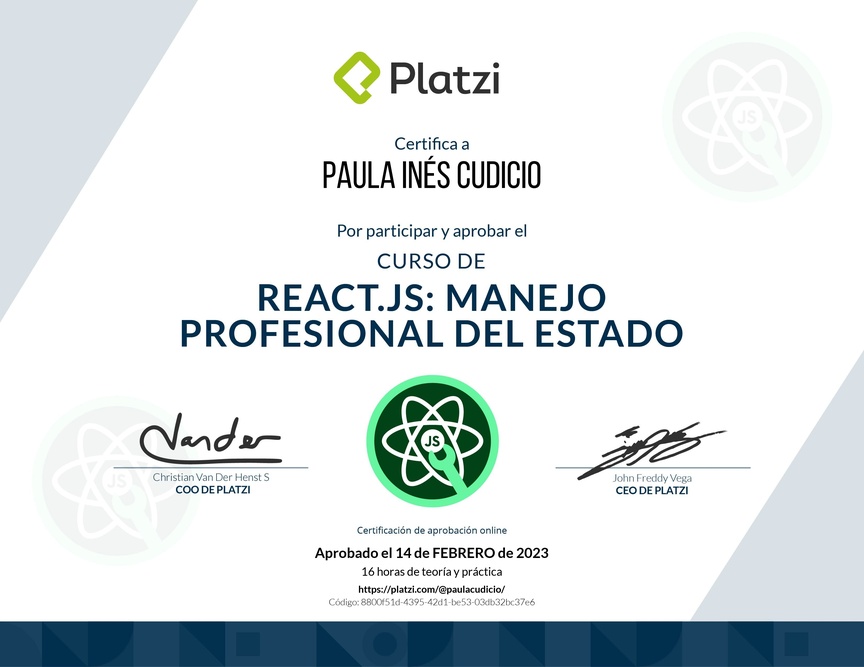 Diploma del Curso de React.js: Manejo Profesional del Estado