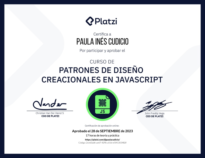 Diploma del Curso de Patrones de Diseño en JavaScript