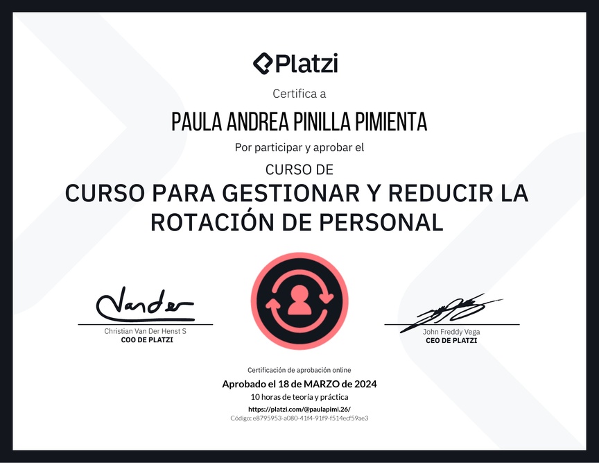 Diploma del Curso para Gestionar y Reducir la Rotación de Personal