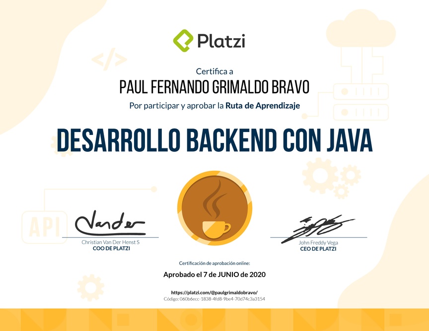 Diploma de la Ruta de Aprendizaje de Desarrollo Backend con Java