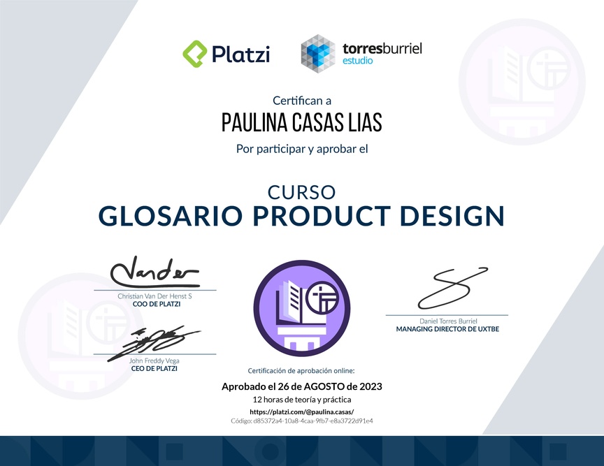 Diploma del Curso de Glosario en Product Design