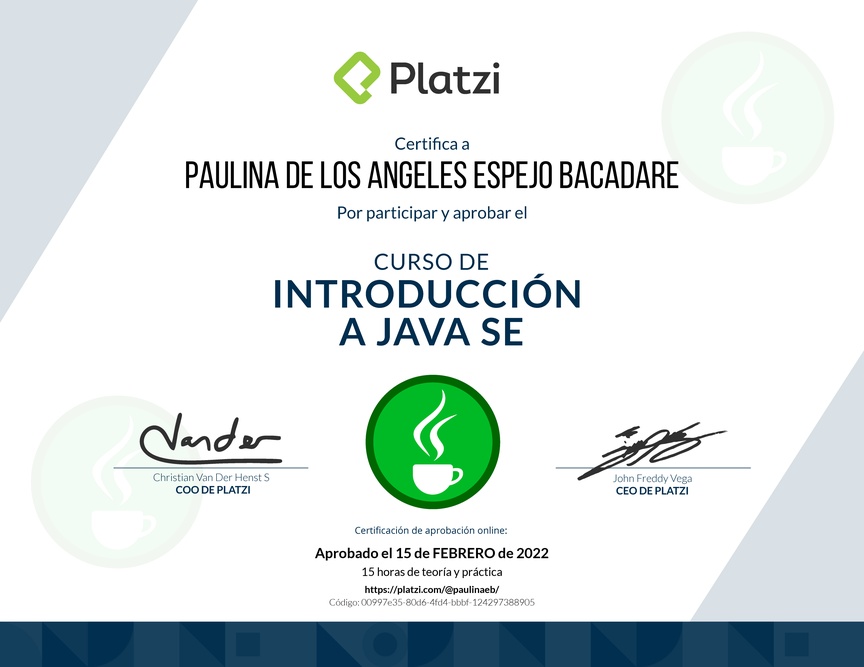 Diploma del Curso de Introducción a Java