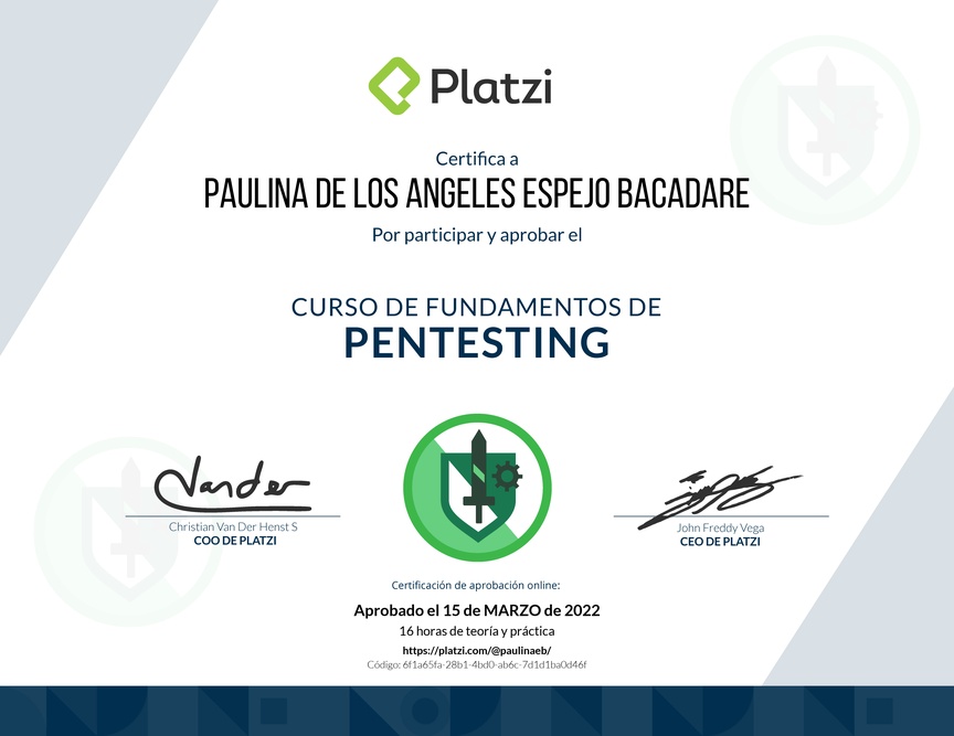 Diploma del Curso de Fundamentos de Pentesting