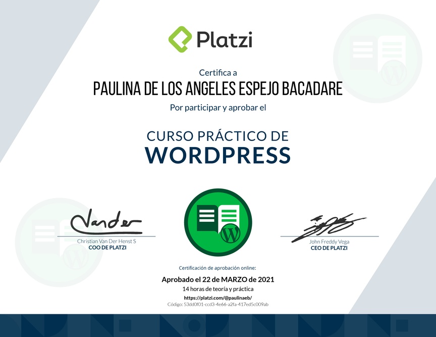 Diploma del Curso de WordPress Práctico