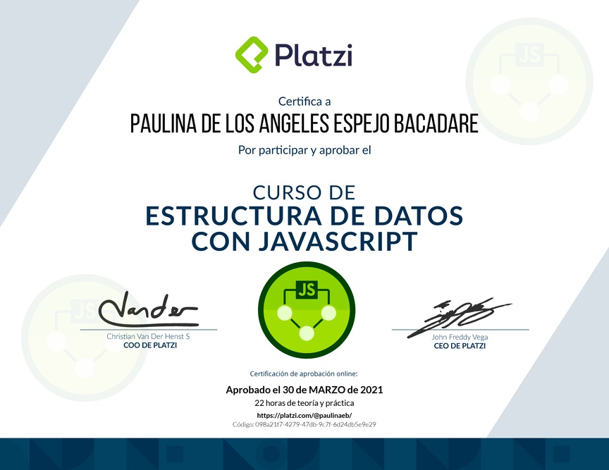 Diploma del Curso de Estructuras de Datos con JavaScript