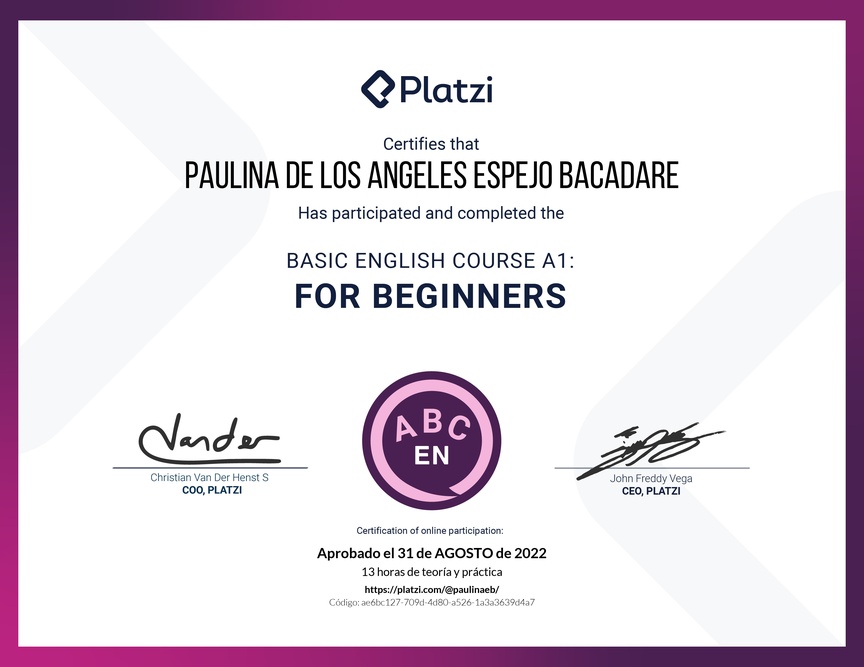 Diploma del Curso de Inglés Básico para Principiantes - (2022)