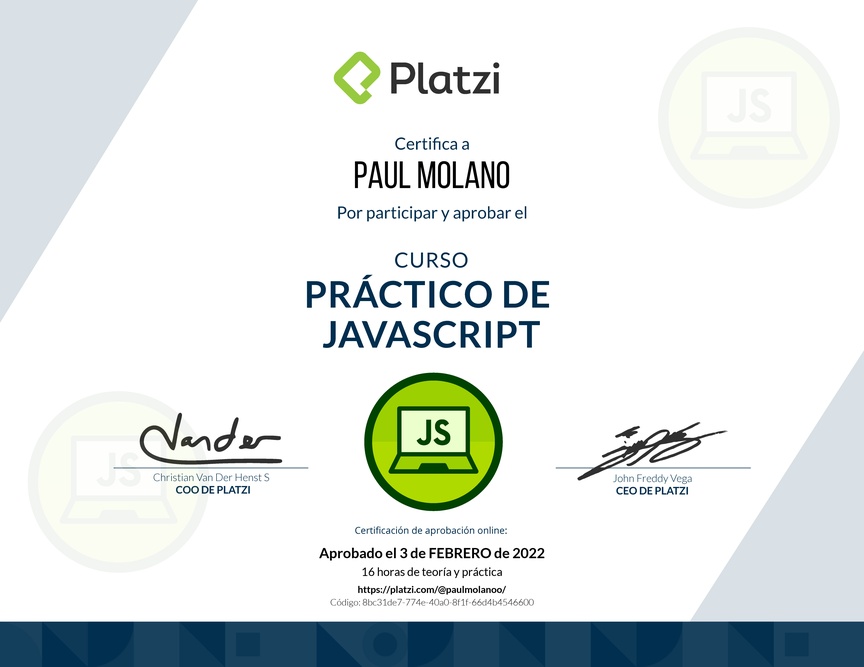 Diploma del Curso Práctico de JavaScript