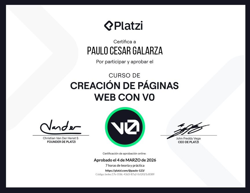 Diploma del Curso de Creación de Páginas Web con v0