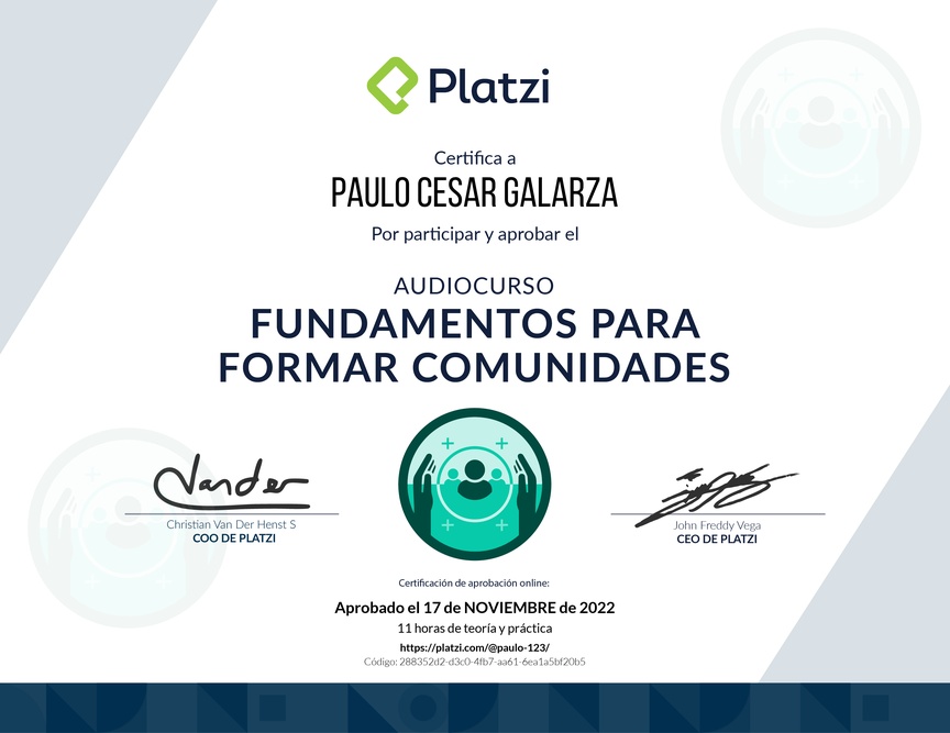 Diploma de Audiocurso Fundamentos para Formar Comunidades