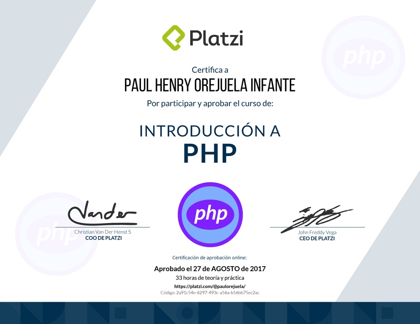 Diploma de Introducción a PHP-2017