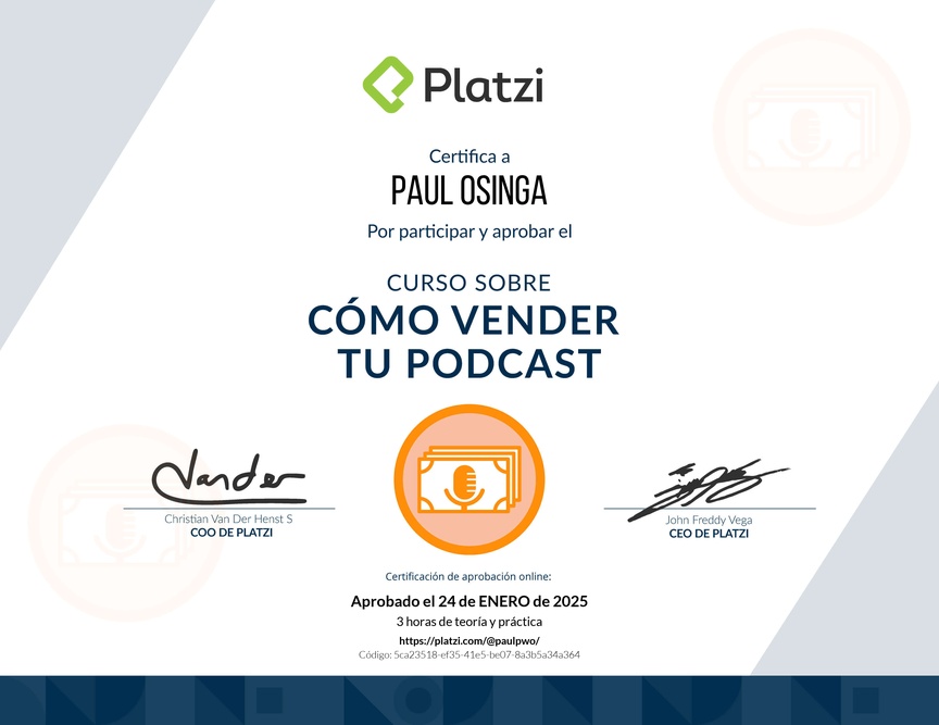 Diploma del Curso sobre Cómo Vender tu Podcast