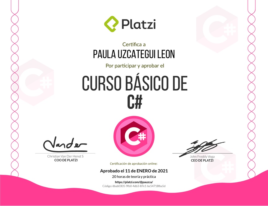 Diploma del Curso básico de C# 2017