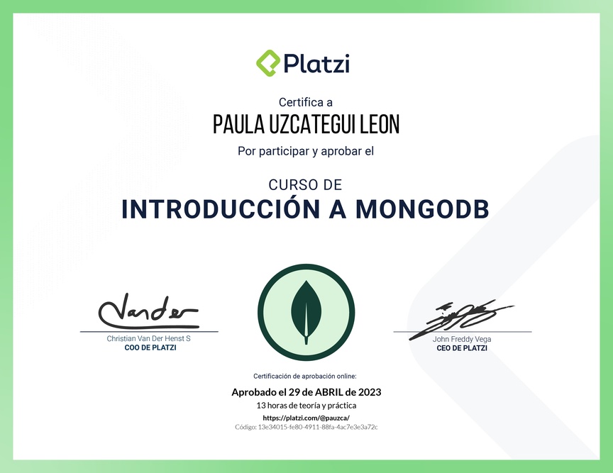 Diploma del Curso de Introducción a MongoDB