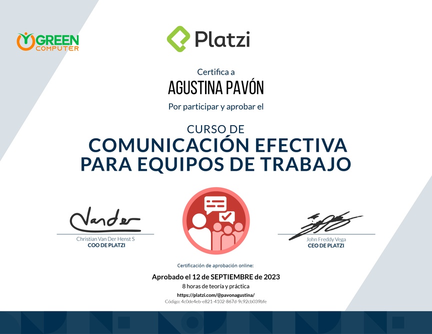 Diploma del Curso de Comunicación Efectiva para Equipos de Trabajo