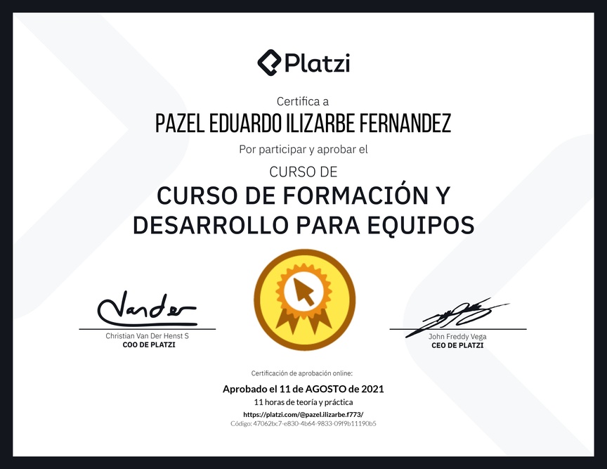 Diploma del Curso de Formación y Desarrollo para Equipos