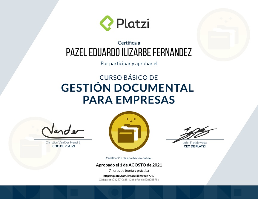 Diploma del Curso Básico de Gestión Documental para Empresas