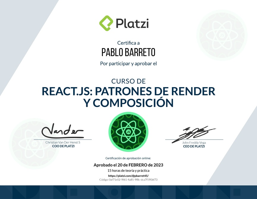 Diploma del Curso de React.js: Patrones de Render y Composición