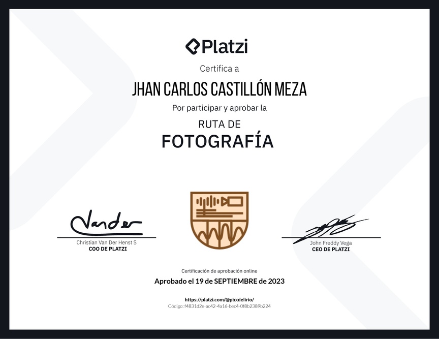 Diploma de la Ruta de Aprendizaje de Fotografía