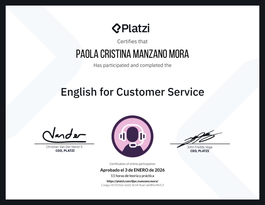 Diploma del Curso de Inglés para Servicio al Cliente