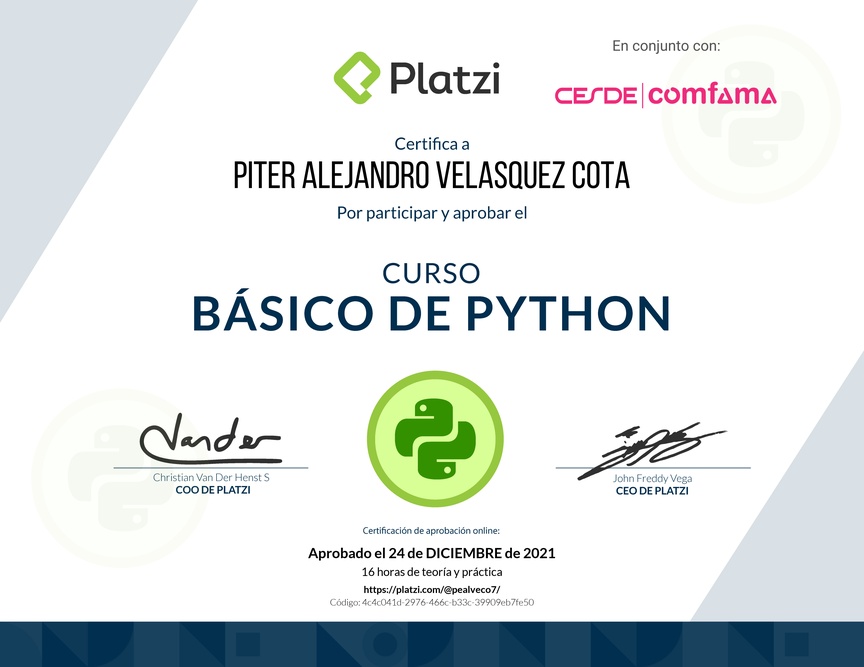 Diploma del Curso Básico de Python