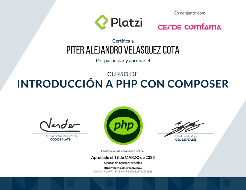 Diploma del Curso de PHP con Composer