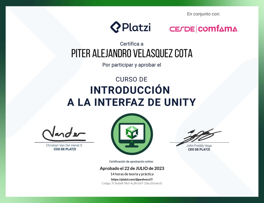 Diploma del Curso de Introducción a Unity: Interfaz