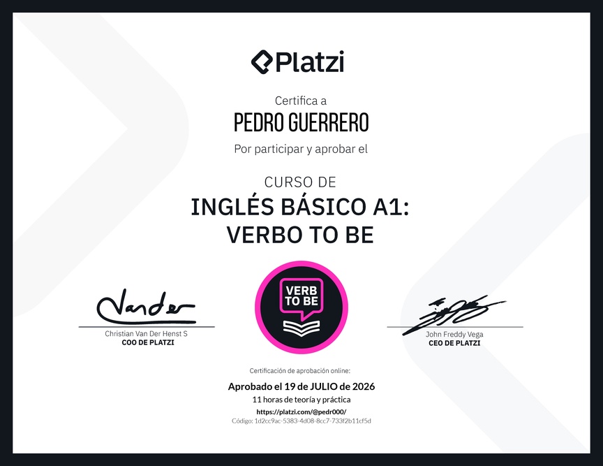 Diploma del Curso de Inglés Básico A1: Verbo To Be