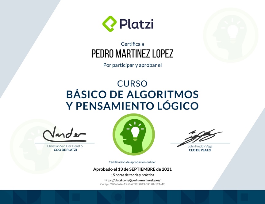 Diploma del Curso Básico de Algoritmos y Pensamiento Lógico