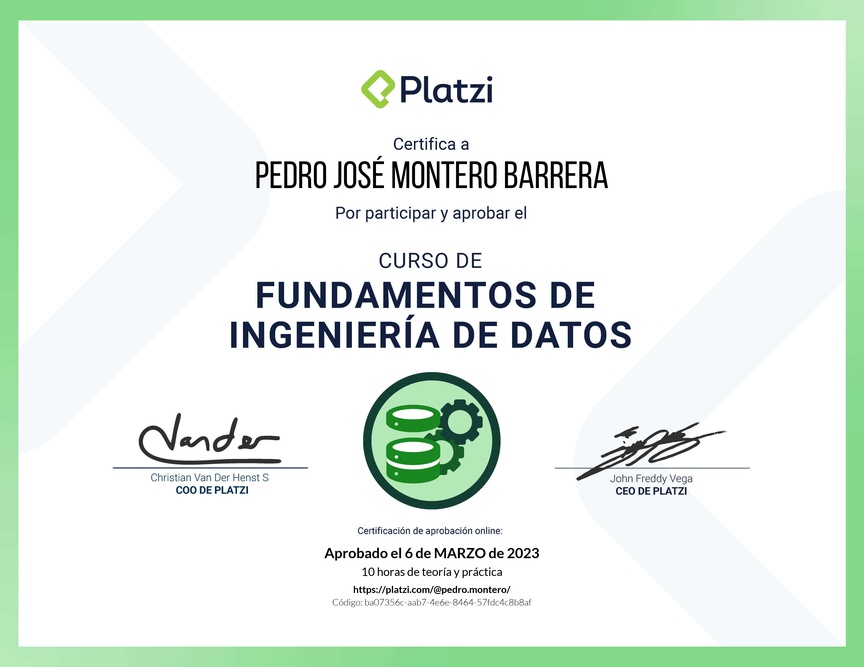 Diploma del Curso de Fundamentos de Ingeniería de Datos