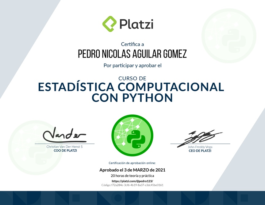 Diploma del Curso de Estadística Computacional con Python