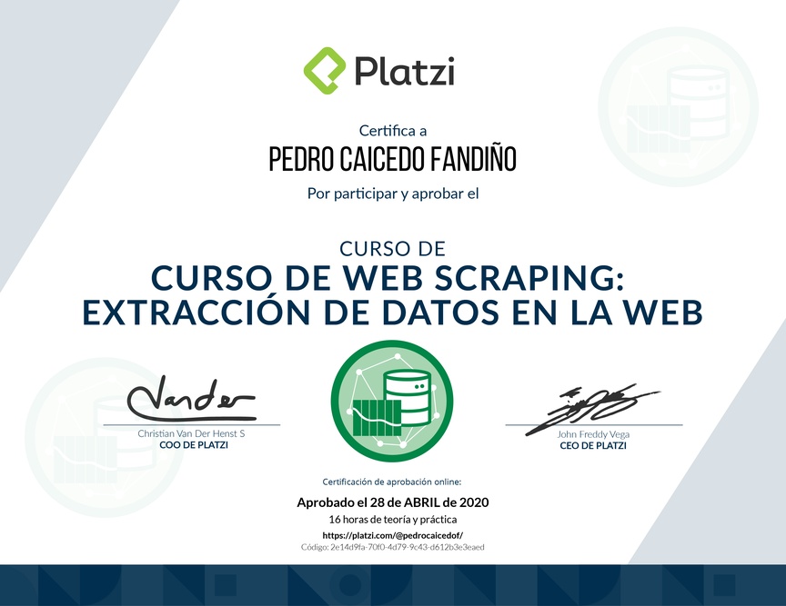 Diploma del Curso de Web Scraping: Extracción de Datos en la Web