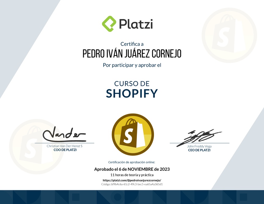 Diploma del Curso de Shopify