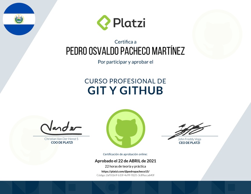 Diploma del Curso Profesional de Git y GitHub