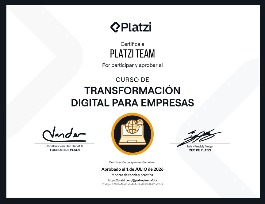 Diploma del Curso de Transformación Digital para Empresas