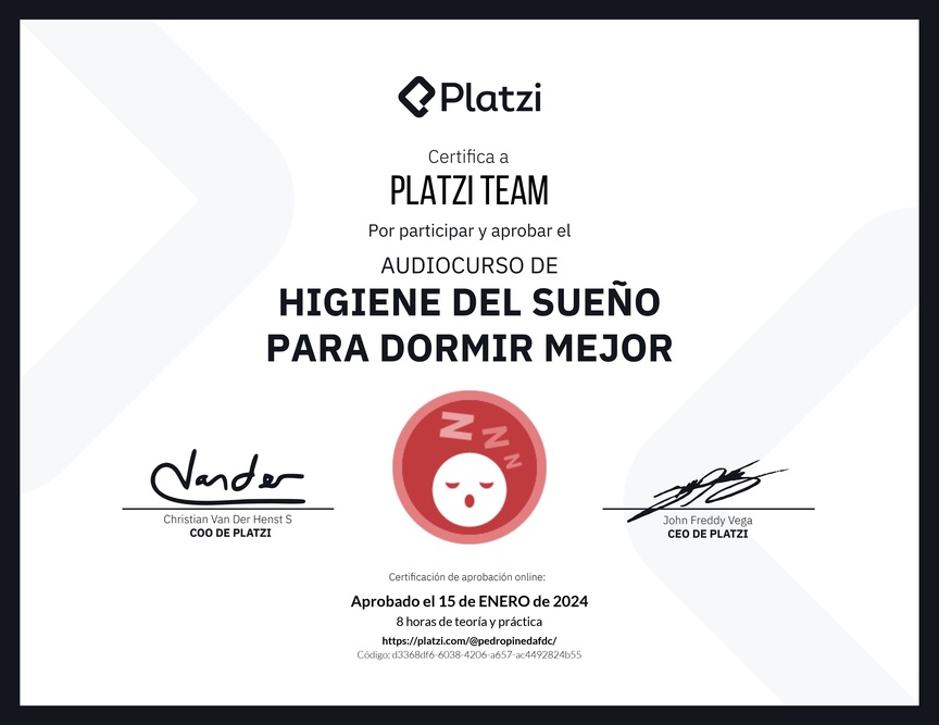 Diploma de Audiocurso de Higiene del Sueño para Dormir Mejor