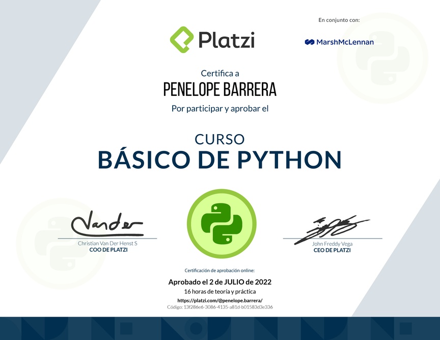 Diploma del Curso Básico de Python