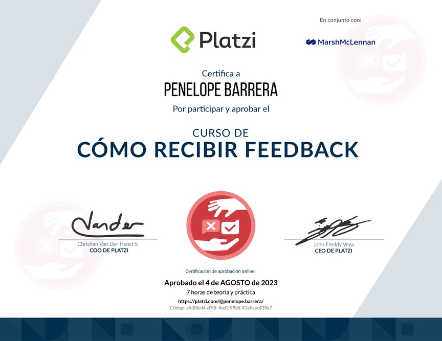 Diploma de Audiocurso de Cómo Recibir Feedback