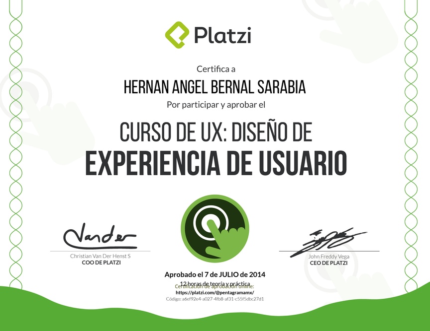 Diploma del Curso de Diseño de Interfaces y UX 2016