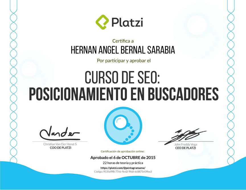 Diploma del Curso de SEO: Posicionamiento en buscadores 2016
