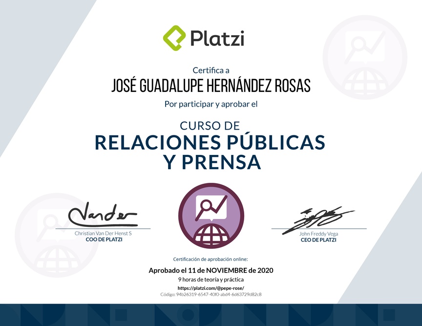 Diploma del Curso de Relaciones Públicas y Prensa 2016