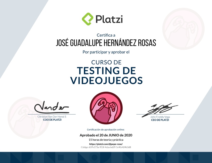 Diploma del Curso de Testing de Videojuegos