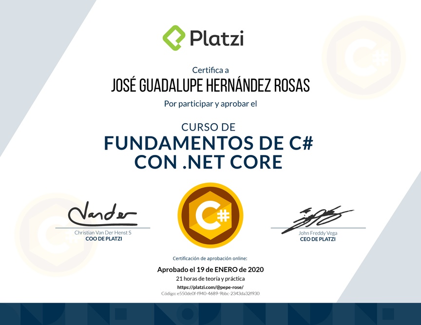 Diploma de Fundamentos de C# con NET Core 2.1