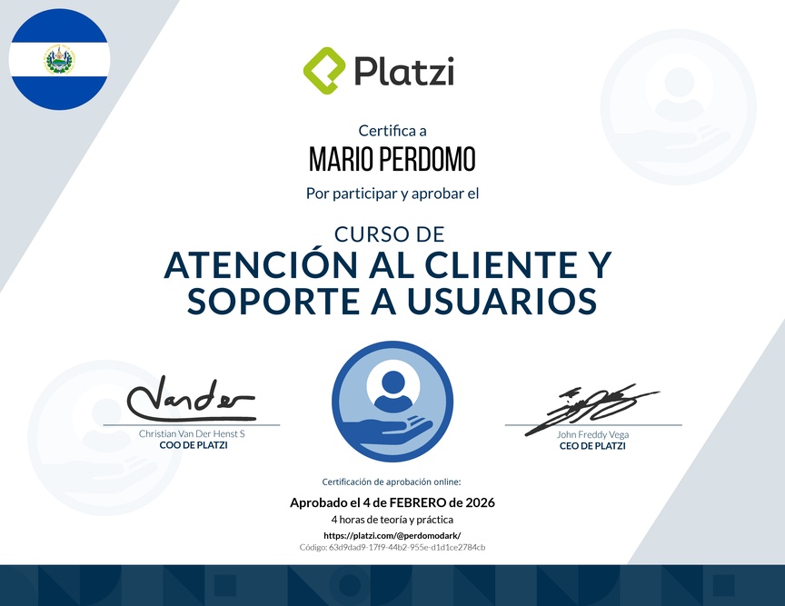 Diploma del Curso de Servicio al Cliente y Soporte a Usuarios