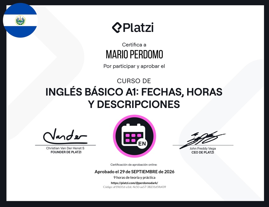 Diploma del Curso de Inglés Básico A1: Fechas, Horas y Descripciones