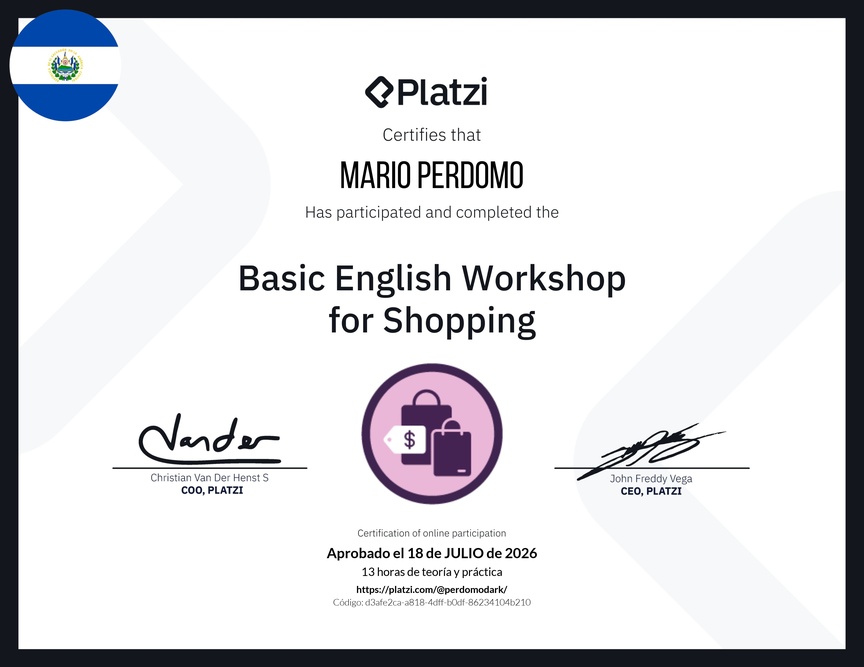 Diploma del Curso de Inglés Práctico para Compras