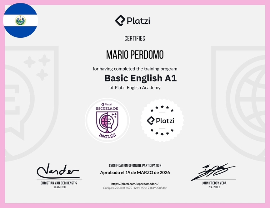 Diploma de la Ruta de Aprendizaje de Inglés Básico A1