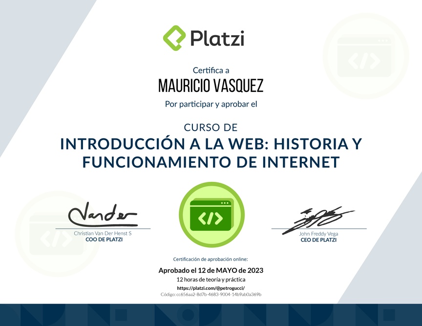 Diploma del Curso de Introducción a la Web: Historia y Funcionamiento de Internet