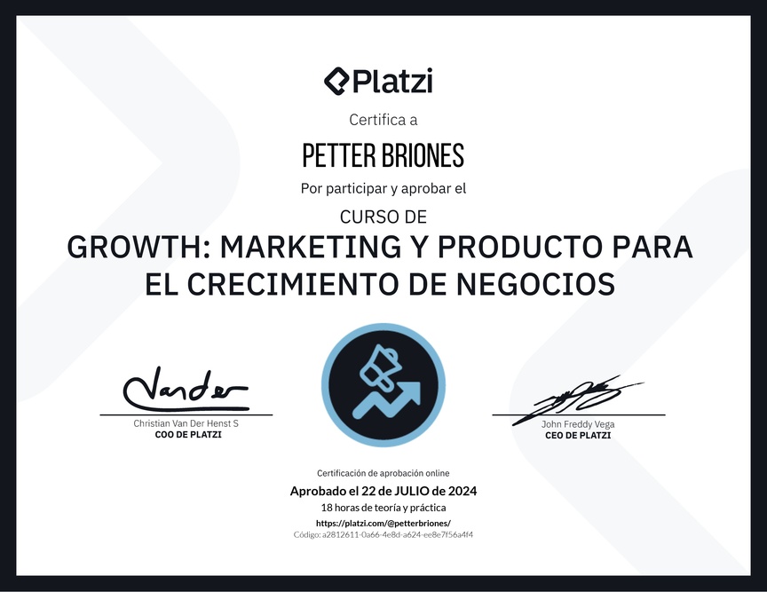 Diploma del Curso de Growth: Marketing y Producto para el Crecimiento de Negocios